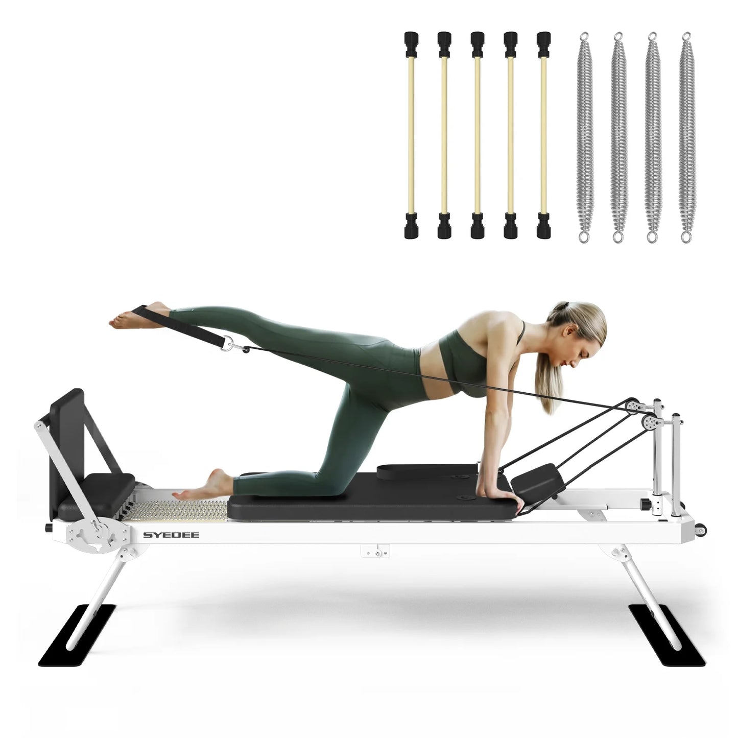 Foldable Pilates Equipment for Home Workouts,Balanced Body Pilates Reformer Machine for Home and Gym, Pilates Exercise Equipment with Jump Board, Additional 4 Springs