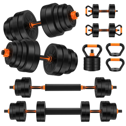 66 Lbs Adjustable Dumbbell Set, Free Weight Set with Connector, 4 In1 Weight Set as Barbell, Kettlebells, Push up Stand, Fitness Exercises for Home Gym Suitable Men/Women