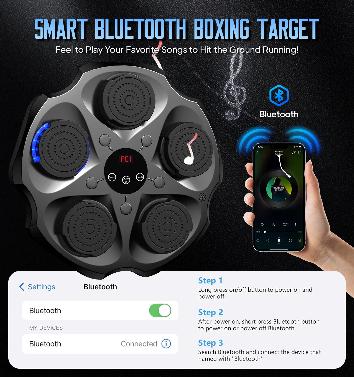 Music Boxing Machine with Boxing Gloves, Wall Mounted Smart Bluetooth Music Boxing Trainer, Electronic Boxing Target Workout Punching Equipment for Home, Indoor and Gym