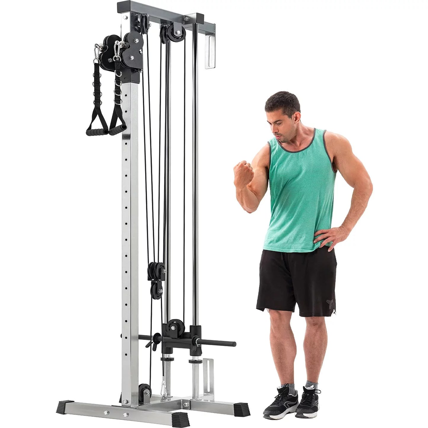 LAT Pull down and Row Cable Machine, 350 Lbs Resistance, Adjustable Foam Rollers, Silver